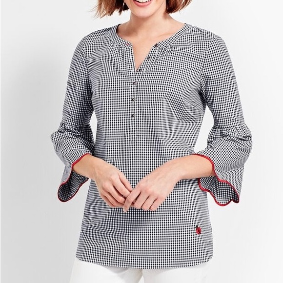 Talbots MP Oprah Magazine Embroidered Popover Top Gingham Scalloped Bell Sleeve - Picture 9 of 10